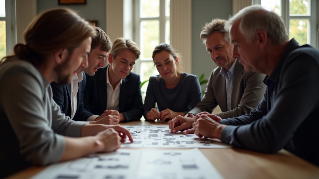 Team members solving riddle competition puzzle together