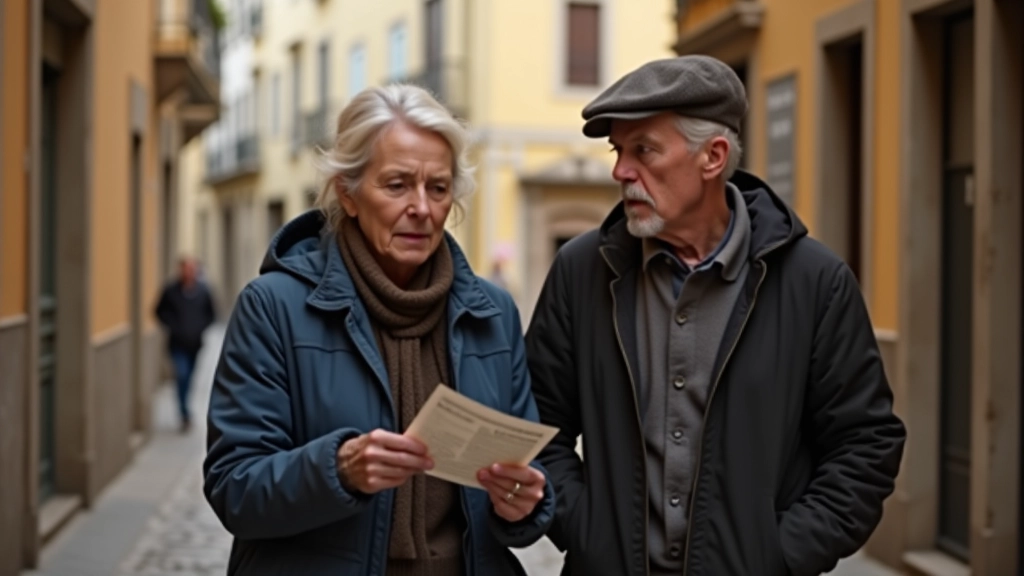 Group of adults aged 45-60 fully clothed exploring an outdoor location for clue-solving