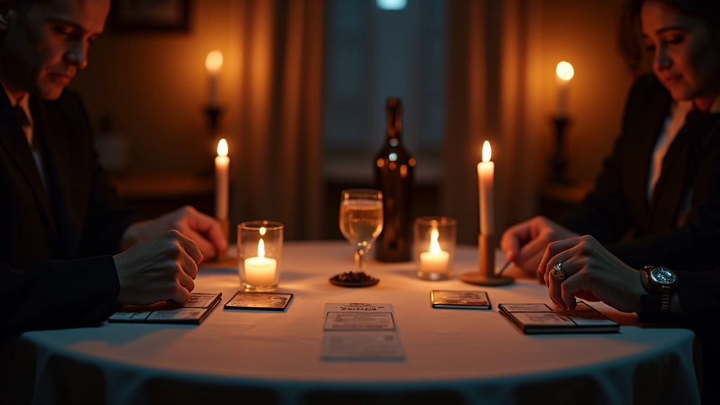 Mystery game night setup with clue cards and atmosphere lighting